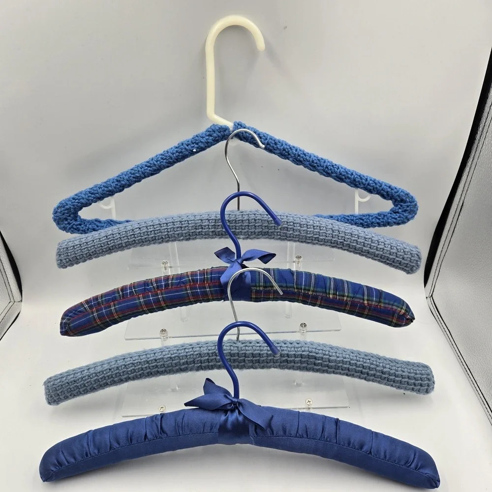 Crochet Knitted Hangers Grannycore Chic‎ Wooden Lot of 5 VTG Handmade Country